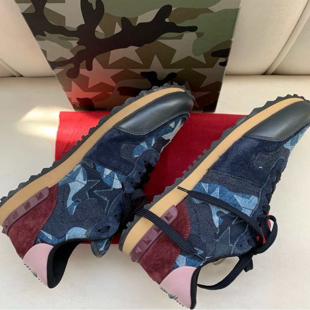 Authentic Valentino Blue Denim Patchwork Star Rockstud Sneakers Size 41 - Picture 4 of 11